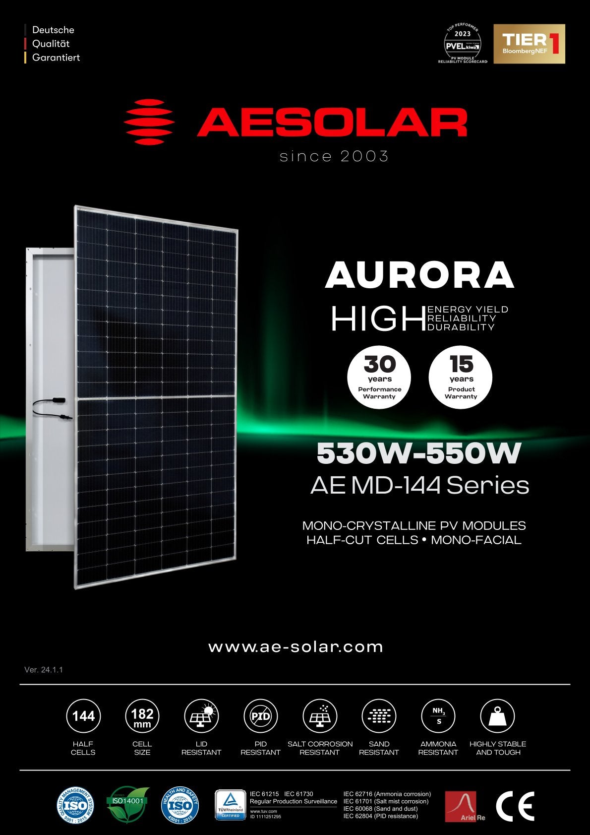 AE Solar Aurora MD-144BD 530W-550W