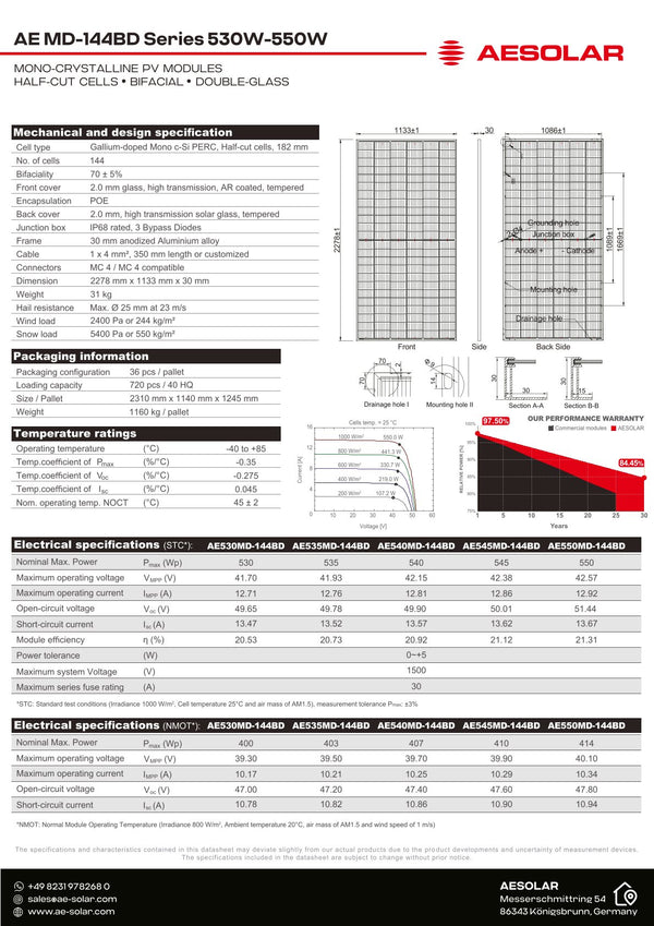 AE Solar Aurora MD-144BD 530W-550W