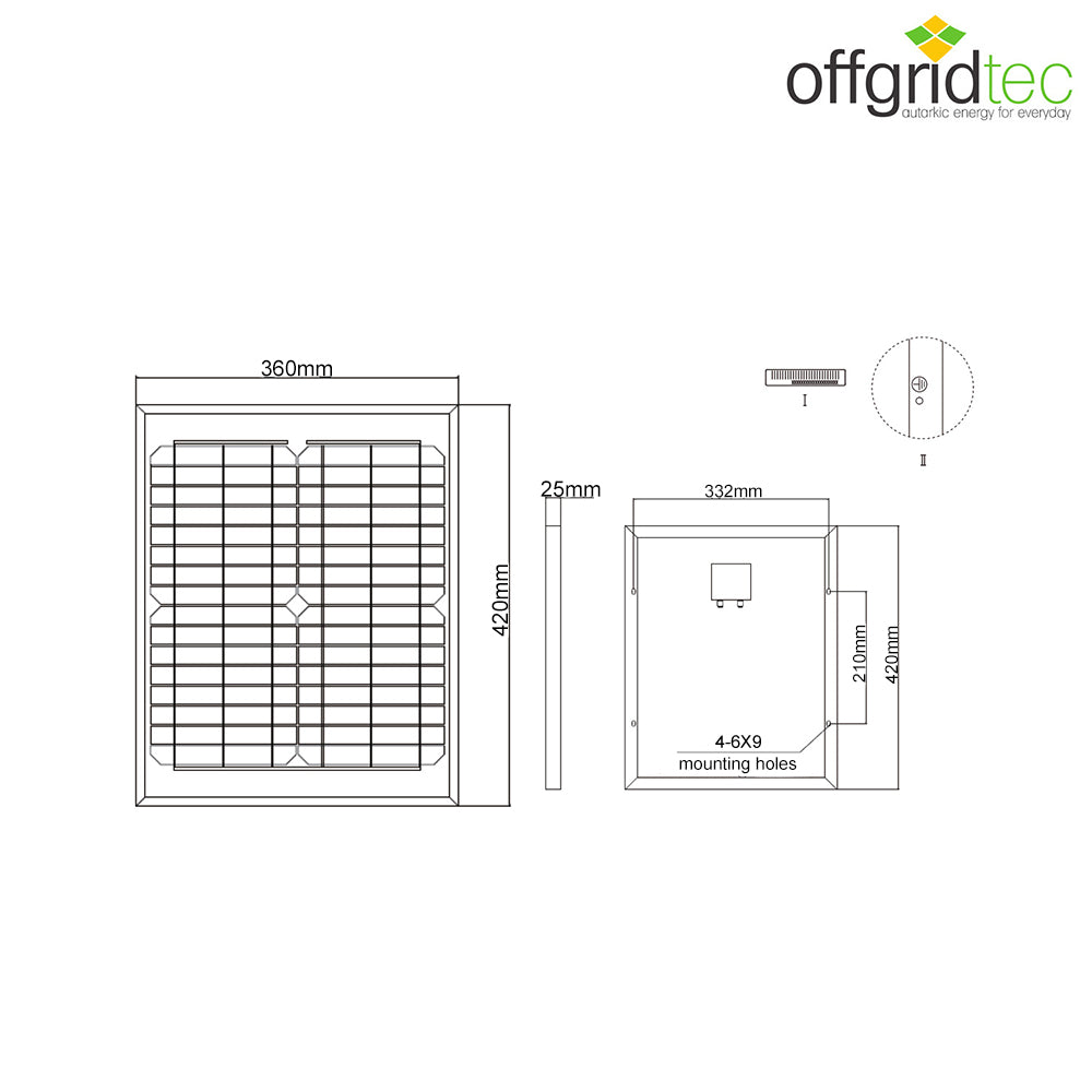 Offgridtec® 20W Mono Solarpanel 12V