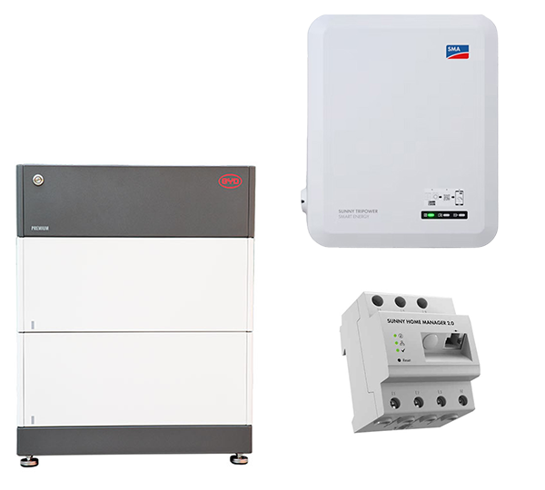 B-Box HVS 5.1 + STP 5.0 Smart Energy Home Manager 2.0 Battery-Box Premium HVS 2,56 kWh Sunny Tripower 5.0 SE B-Box Premium HV BCU + Base 2.0 Einschraub-Heizkörper AHIR-BI-Plus-3.5 eCharger EVC22-3AC-20, 22 kW