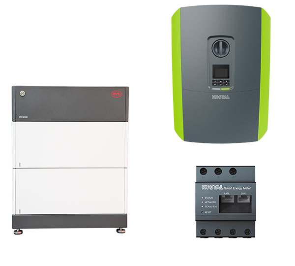 B-Box HVS 5.1 + Plenticore Plus 5.5 G2 Battery-Box Premium HVS 2,56 kWh SMART ENERGY METER G2 Plenticore Plus 5.5 G2 Hybrid-WR B-Box Premium HV BCU + Base 2.0 ENECTOR AC Wallbox, 3.7/11 kW Energy Meter KEM-C, 3-phasig bis 65A Energy Meter KEM-P, 3-phasig