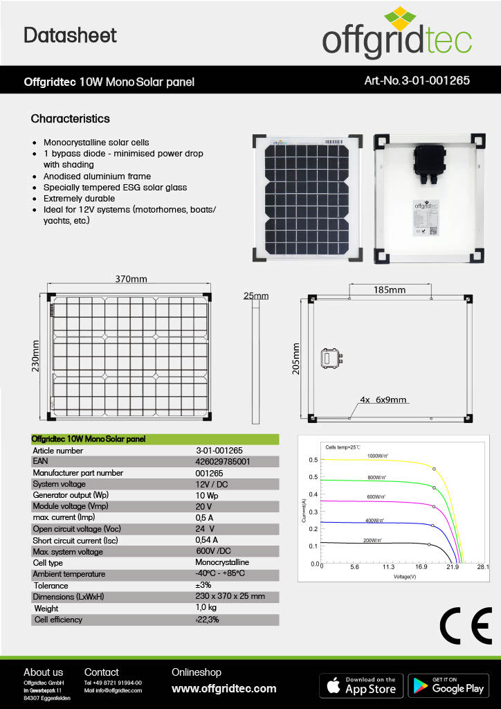Offgridtec® 10W MONO 12V Solarpanel