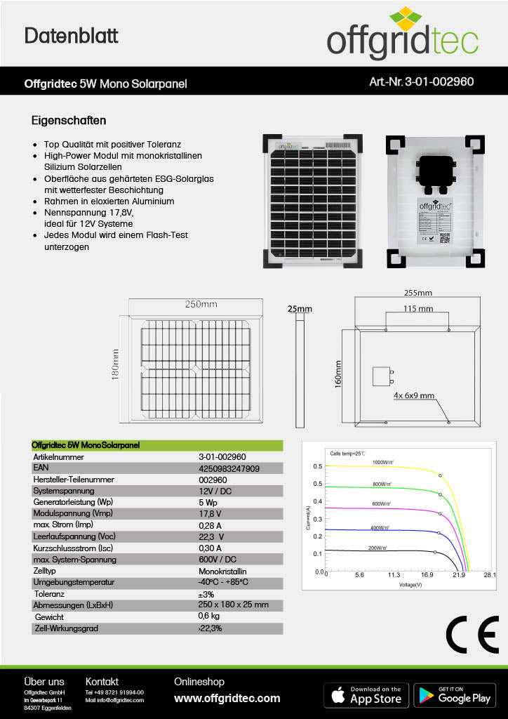 Offgridtec® 5W Mono 12V Solarpanel