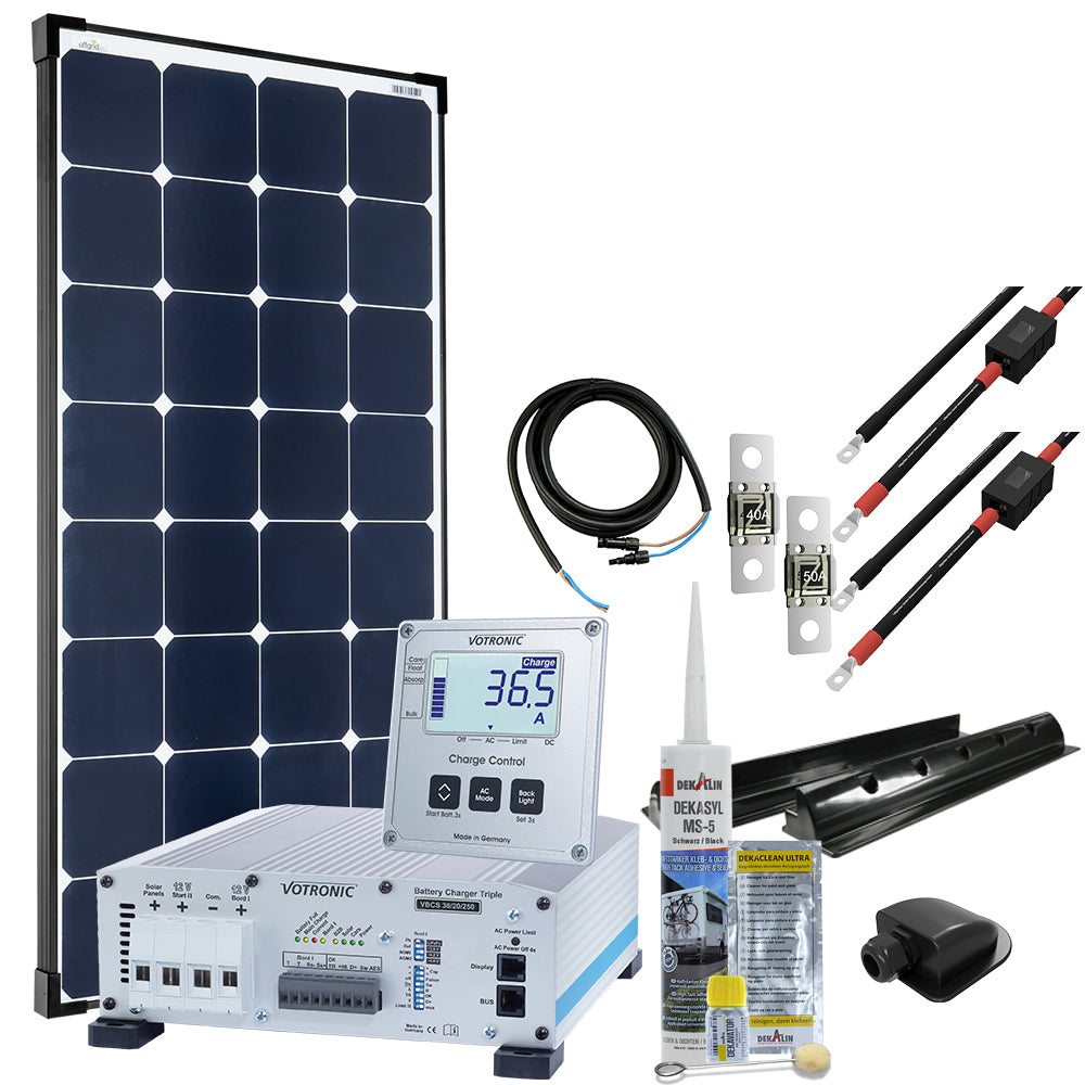 Offgridtec mTriple S Wohnmobil Solaranlage mit 1 x 120W Solarmodul 30/20/250 Votronic Triple Charger und 1247 Charge Control Display