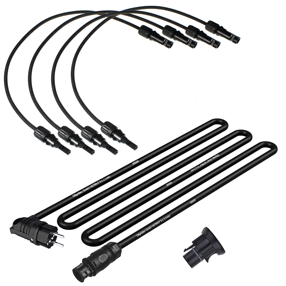 Offgridtec® Solar-Direct 1800W HMS-1600-4T Solaranlage Full Black Schuko-Anschluss - 5m Anschlusskabel – Montageset Ziegeldach