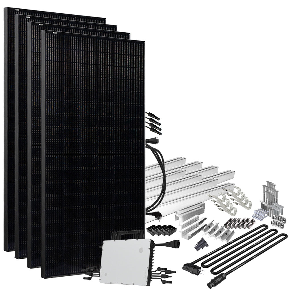 Offgridtec® Solar-Direct 1720W HMS-1600-4T Solaranlage Full Black Schuko-Anschluss - 15m Anschlusskabel – Montageset Biberschwanz