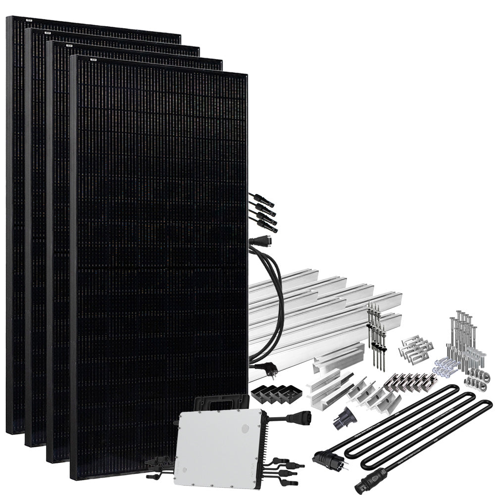 Offgridtec® Solar-Direct 1720W HMS-1600-4T Solaranlage Full Black Schuko-Anschluss - 5m Anschlusskabel – Montageset Stockschrauben