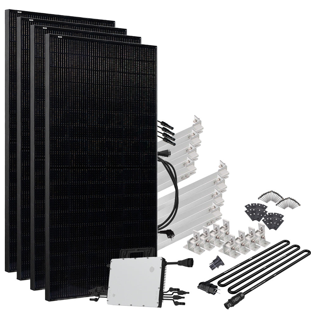 Offgridtec® Solar-Direct 1720W HMS-1600-4T Solaranlage Full Black Schuko-Anschluss - 15m Anschlusskabel – Montageset Flachdach