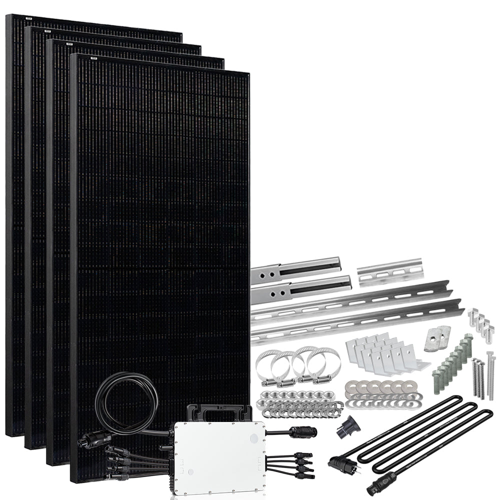 Offgridtec® Solar-Direct 1720W HMS-1600-4T Solaranlage Full Black Schuko-Anschluss - 10m Anschlusskabel – Montageset Balkongeländer