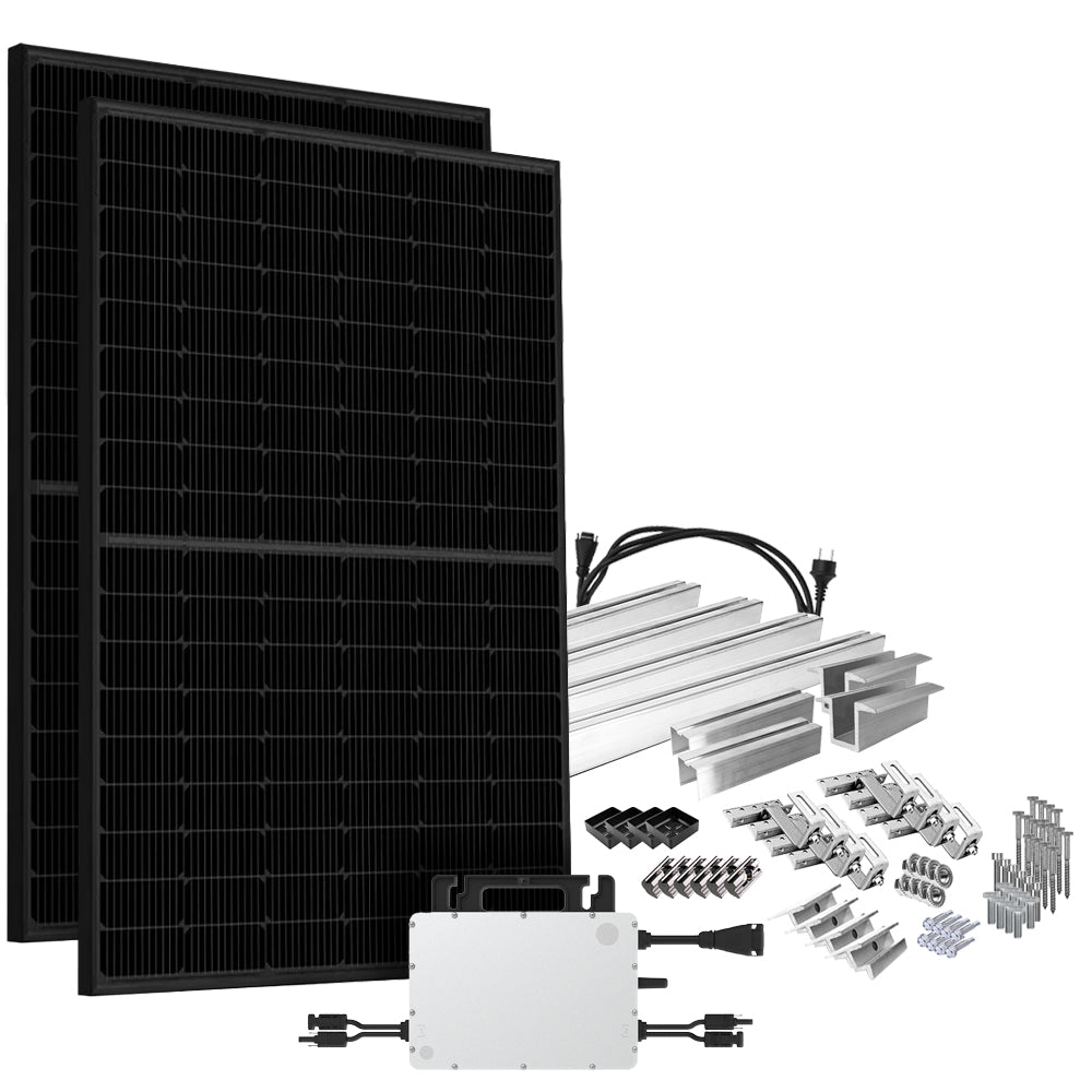 Offgridtec® Solar-Direct 900W HMS-800W-2T Balkonkraftwerk Bifazial Full Black Schukosteckdose - 10m - Montageset Ziegeldach