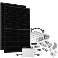 Offgridtec® Solar-Direct 900W HMS-800W-2T Balkonkraftwerk Bifazial Full Black Schukosteckdose - 10m - Montageset Ziegeldach mit Stromzähler