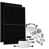 Offgridtec® Solar-Direct 860W HMS-800W-2T Balkonkraftwerk Bifazial Full Black Schukosteckdose - 10m - Montageset Biberschwanz