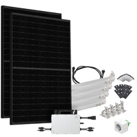 Offgridtec® Solar-Direct 900W HMS-800W-2T Balkonkraftwerk Bifazial Full Black Schukosteckdose - 5m - Montageset für Flachdach mit Stromzähler