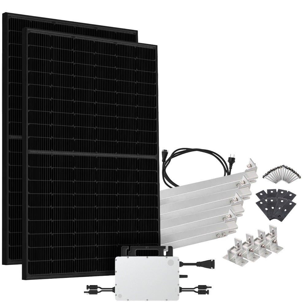 Offgridtec® Solar-Direct 860W HMS-800W-2T Balkonkraftwerk Bifazial Full Black Schukosteckdose - 15m - Montageset für Flachdach