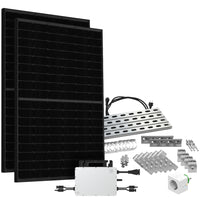 Offgridtec® Solar-Direct 860W HMS-800W-2T Balkonkraftwerk Bifazial Full Black Schukosteckdose - 10m - Montageset für Balkongeländer mit Stromzähler