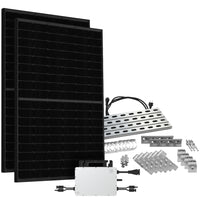 Offgridtec® Solar-Direct 860W HMS-800W-2T Balkonkraftwerk Bifazial Full Black Schukosteckdose - 10m - Montageset für Balkongeländer