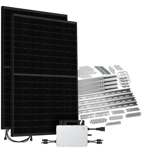 Offgridtec® Solar-Direct 860W HMS-800W-2T Balkonkraftwerk Bifazial Full Black Schukosteckdose - 15m - Montageset für Balkongeländer