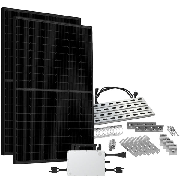 Offgridtec® Solar-Direct 900W HMS-800W-2T Balkonkraftwerk Bifazial Full Black Schukosteckdose - 5m - Montageset für Balkongeländer