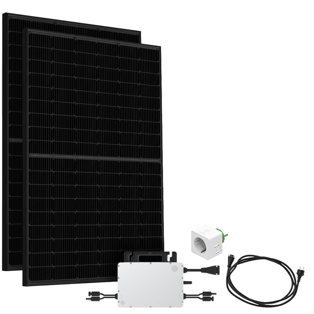 Offgridtec® Solar-Direct 900W HMS-800W-2T Balkonkraftwerk Bifazial Full Black Schukosteckdose - 10m - Ohne Halterung mit Stromzähler