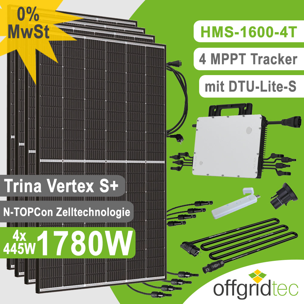 Offgridtec Balkonkraftwerk 1780W Blackframe Mini-PV Solaranlage inkl. HMS-1600-4T und DTU-Lite-S