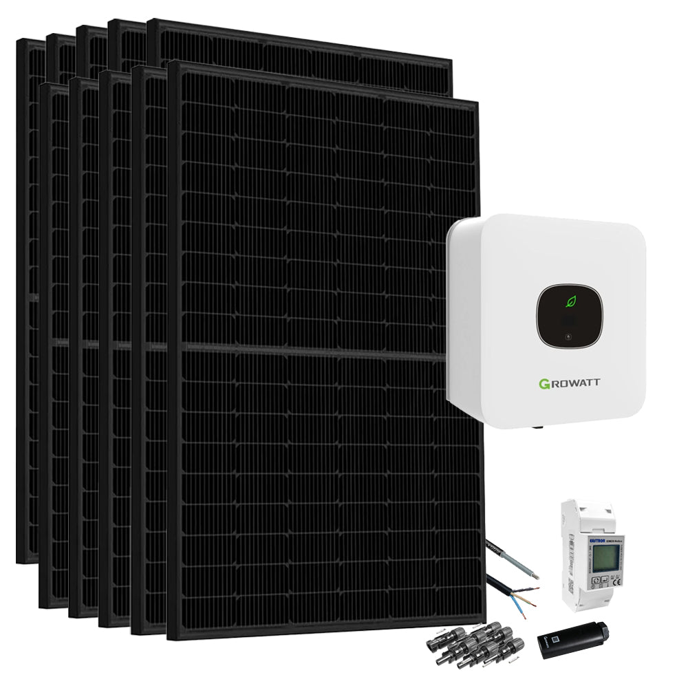 Offgridtec Komplettsystem 4,3kWp Solaranlage zur Direkteinspeisung inkl. bifazialem Full Black Solarmodul & MIC-3000 TL-X Wifi