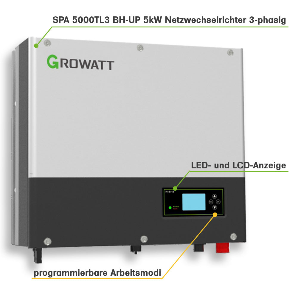 Growatt Nachrüstsatz 7,68kWh für bestehende PV Anlagen 3-phasig SPA 5000 Hybrid-Inverter LiFePO4-Speicher