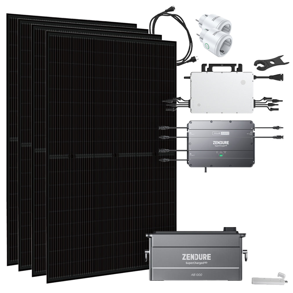 Zendure® Solar-Direct 960Wh 1800W HMS-1600-4T Solaranlage Bifazial Hausnetz-Einspeisung - 10m HMS-Anschlusskabel - DTU-Lite-S