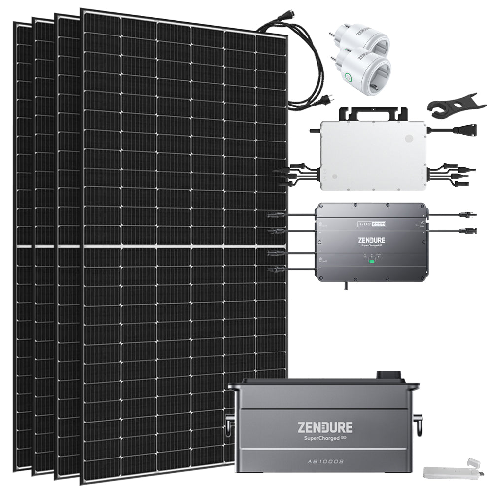 Zendure® Solar-Direct 960Wh 1800W HMS-1600-4T Solaranlage Bifazial Hausnetz-Einspeisung - 10m HMS-Anschlusskabel - DTU-Lite-S