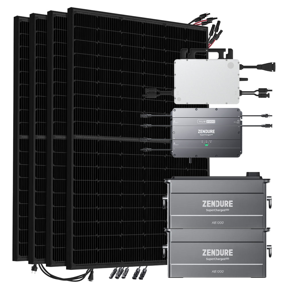 Zendure SolarFlow 1,92kWh1720W HMS-800W-2T Balkonkraftwerk Bifazial Full Black - 5m Anschlusskabel