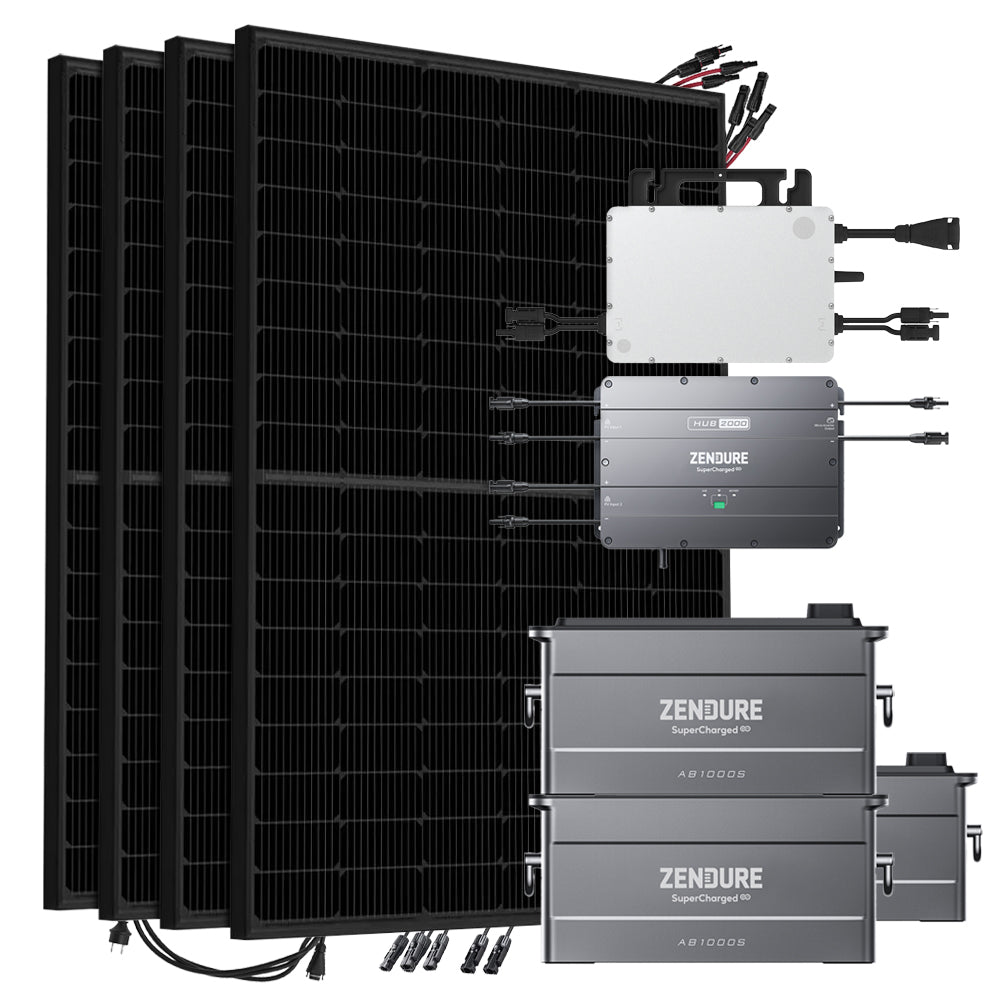 Zendure SolarFlow 2,88kWh 1720W HMS-800W-2T Balkonkraftwerk Bifazial Full Black - 5m Anschlusskabel