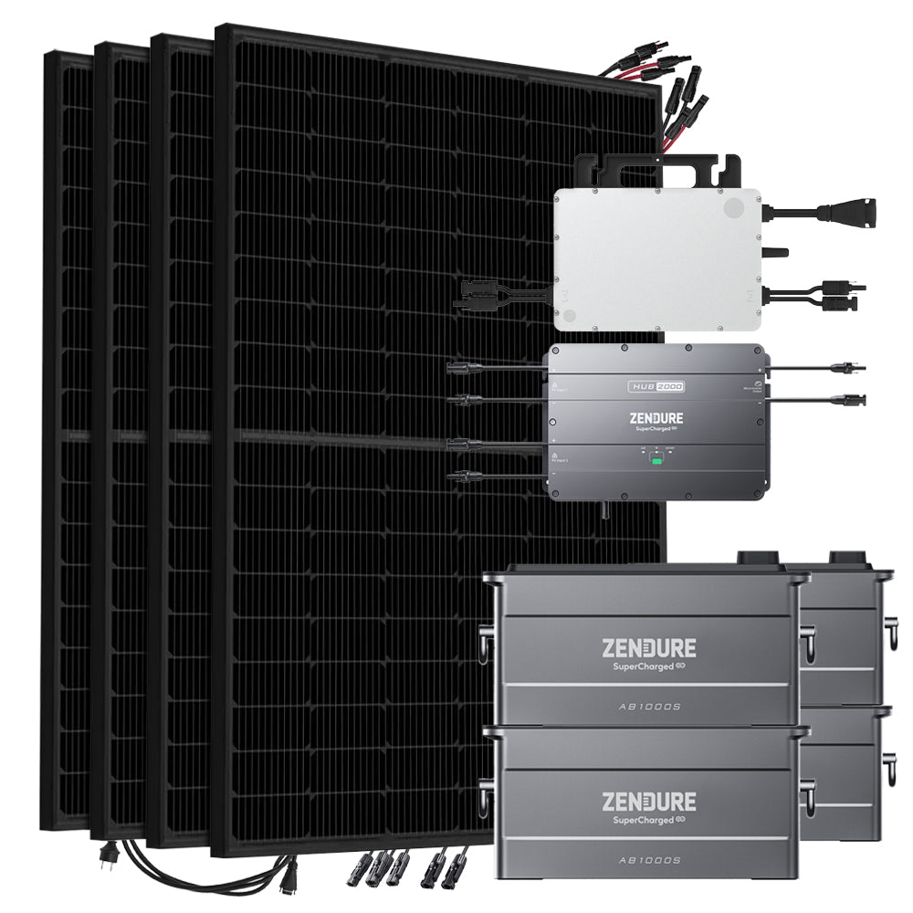 Zendure SolarFlow 3,84kWh 1720W HMS-800W-2T Balkonkraftwerk Bifazial Full Black - 5m Anschlusskabel