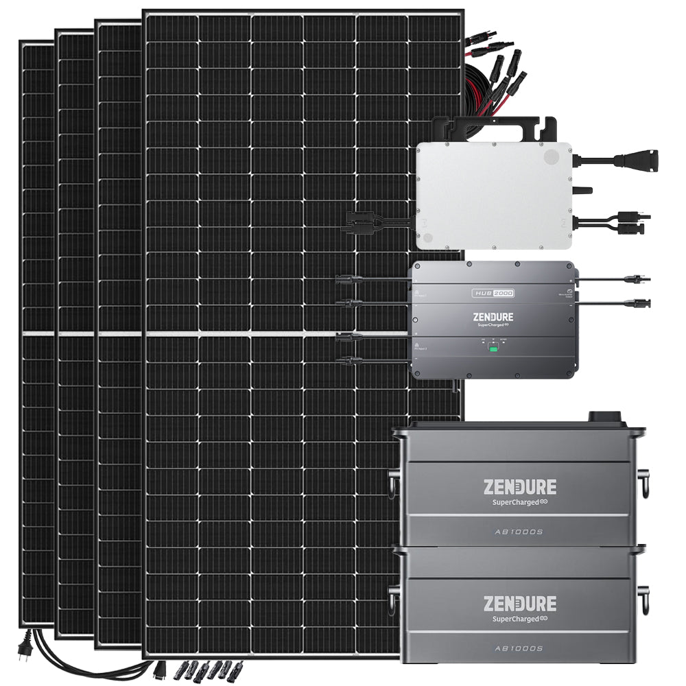 Zendure SolarFlow 1,92kWh 1920W HMS-1000-2T Balkonkraftwerk Bifazial Black Frame - 5m Anschlusskabel