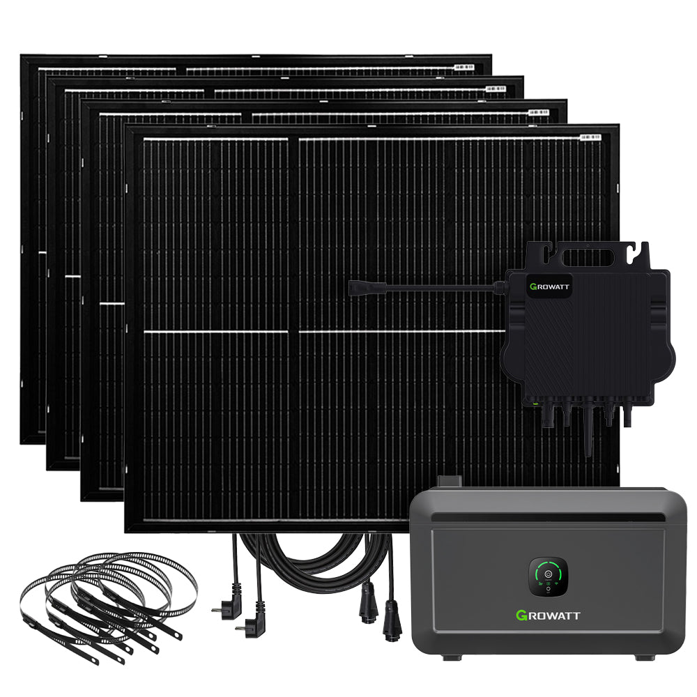800W Balkonkraftwerk mit ultraleichten Solarmodulen und Growatt NOAH2000 Akku NEO 800M-X