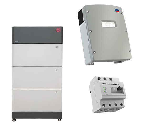 B-BOX LVS 12.0 (12 kWh) + SI 6.0H ALU-WHITE B-BOX PREMIUM LVS (4,00 kWh) B-BOX PREMIUM LVS POWER DISTRIBUTION UNIT + BASE SI 6.0H-13 ALU-WHITE Home Manager 2.0 CABLE SET (+CONNECTOR) 50QMM 2500MM SMA TO BYD LVS B-BOX PREMIUM LV BATTERY MANAGEMENT UNIT IP5