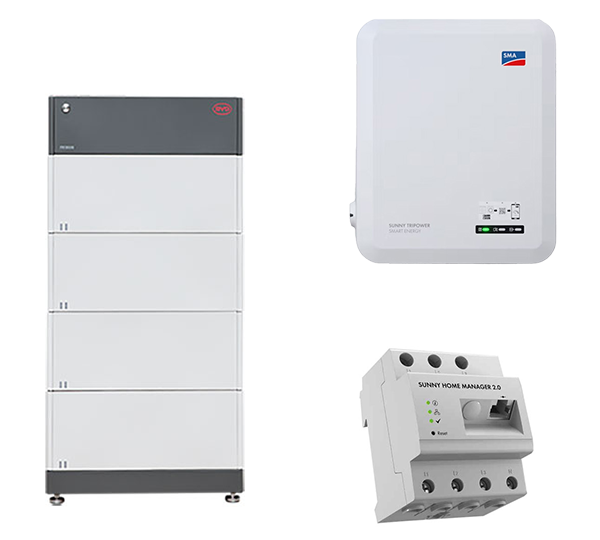 B-BOX HVS 10.2 (10,24 kWh) + STP 10.0 SMART ENERGY B-BOX PREMIUM HV BATTERY CONTROL UNIT + BASE B-BOX PREMIUM HVS (2,56 kWh) Home Manager 2.0 Sunny Tripower 10.0 SE Einschraub-Heizkörper AHIR-BI-Plus-3.5 eCharger EVC22-3AC-20, 22 kW