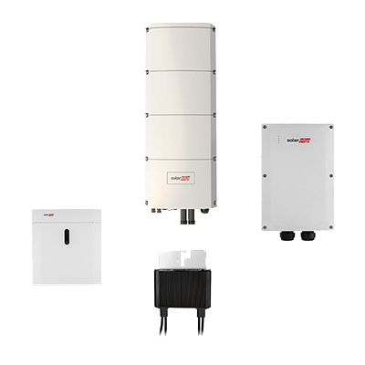 HOME BATTERY 4,6 kWh + SE10K-RWB + S440 + BACKUP POWER OPTIMIZER S440 SE10K-RWB48BFN4 HOME HUB WITH BACKUP Home Backup Interface Three Phase TOP COVER KIT HOME BATTERIE KABELSET HOME BATTERIE-HUB INVERTER (RWB) FLOOR STAND KIT HOME BATTERIE Home Battery L
