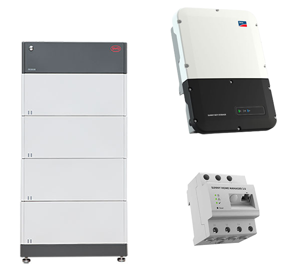B-Box HVS 10.2 + SB Storage 3.7 (ohne Wifi) Home Manager 2.0 Battery-Box Premium HVS 2,56 kWh Sunny Boy Storage 3.7 (without Wifi) B-Box Premium HV BCU + Base 2.0 Einschraub-Heizkörper AHIR-BI-Plus-3.5 eCharger EVC22-3AC-20, 22 kW