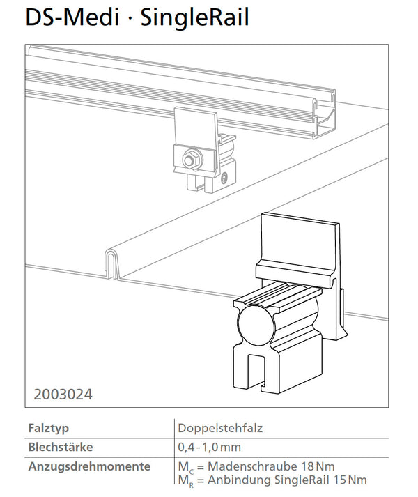 K2 Systems Blechfalzklemme DS-MEDI SET für SingleRail