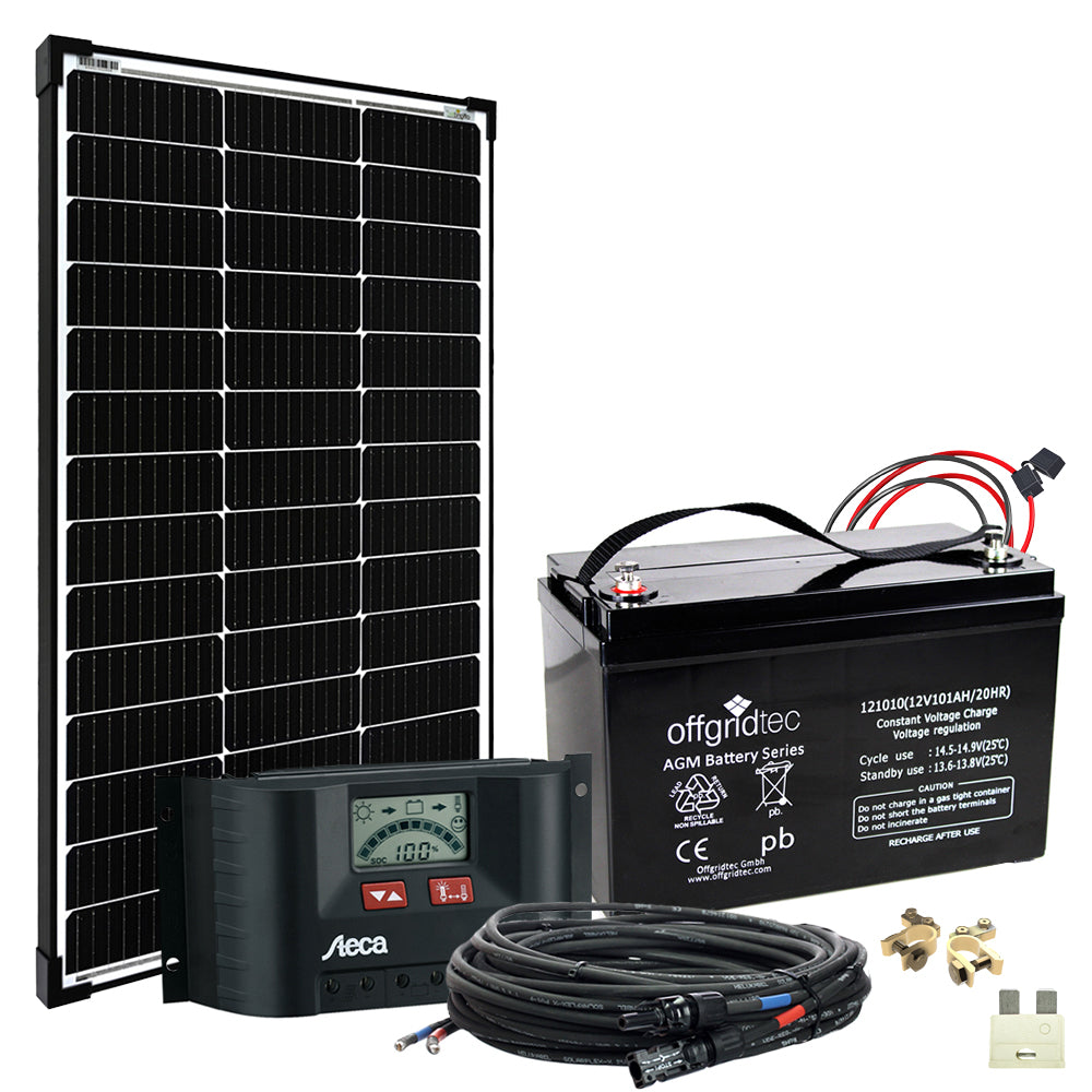 Offgridtec® 100 Watt Solaranlage BIG-L 100W 101Ah 12V Komplettsystem